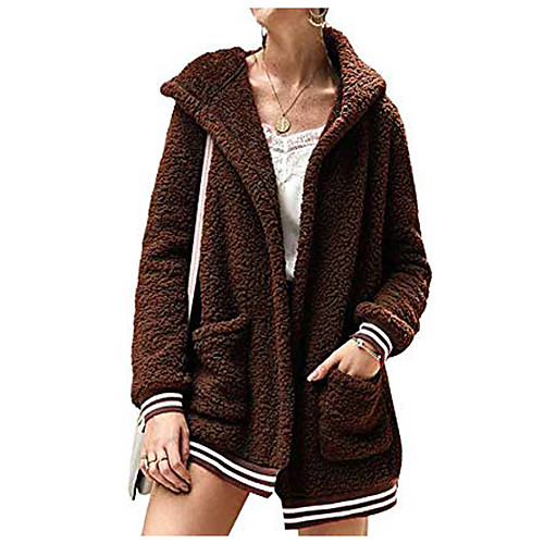 

Women's Hooded Coats Fleece Fuzzy Jackets,Winter Casual Sherpa Shearling Loose Warm Jacket Outwear with Pockets (Brown,Large)