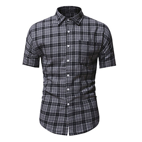 

Men's Shirt Lattice Short Sleeve Casual Tops Casual Gray