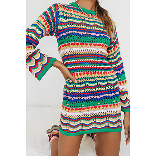 

Women's Stripes Pullover Long Sleeve Sweater Cardigans Round Neck Blue