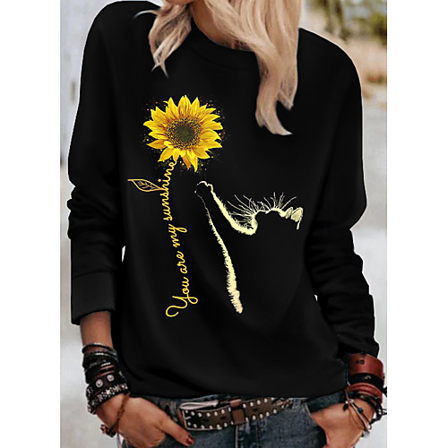 

Women's Sweatshirt Pullover Floral Cat Sunflower Print Daily Sports 3D Print Active Streetwear Hoodies Sweatshirts Black