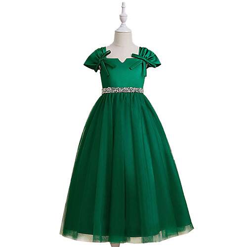 

A-Line Floor Length Flower Girl Dresses Party Chiffon Short Sleeve Square Neck with Bow(s)