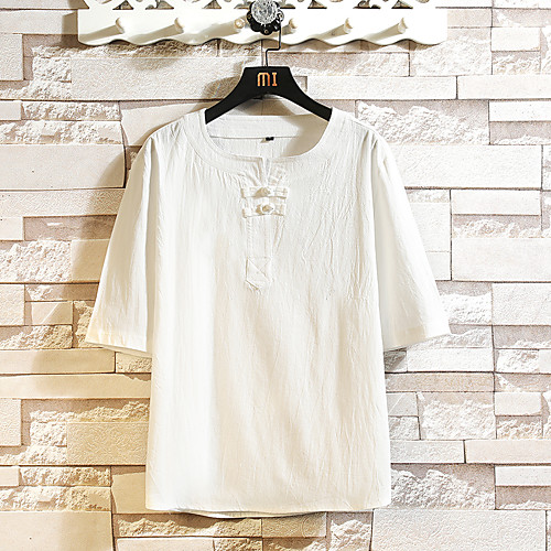 

Men's T shirt Other Prints Solid Color Print Short Sleeve Casual Tops Simple Chinese Style Gray Khaki White