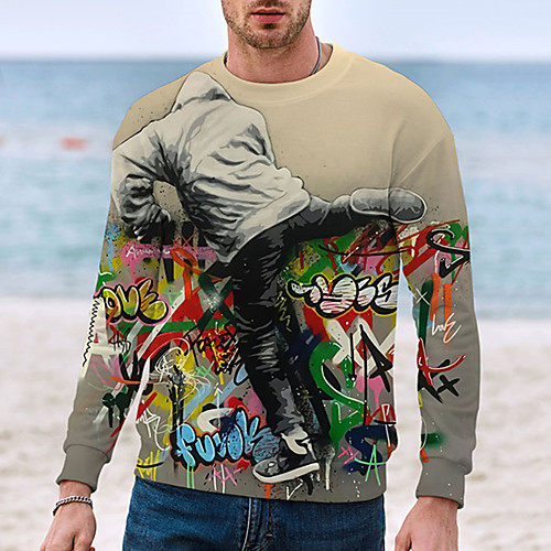 

Men's Unisex Sweatshirt Graphic Prints Oil Painting Print Daily Sports 3D Print 3D Print Casual Hoodies Sweatshirts Khaki