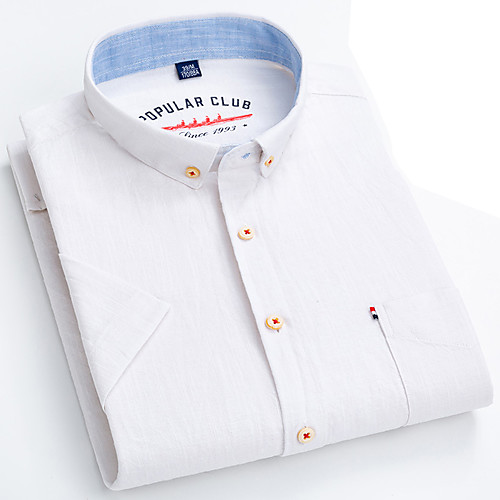 

Men's Shirt Striped Lattice Solid Color Button-Down Half Sleeve Casual Tops Cotton Lightweight Casual Fashion Breathable A B C