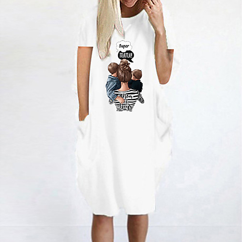 

Women's T Shirt Dress Tee Dress Knee Length Dress Blue Yellow Fuchsia Gray Green White Black Short Sleeve Print Summer Round Neck Casual Oversized 2021 S M L XL XXL 3XL 4XL 5XL