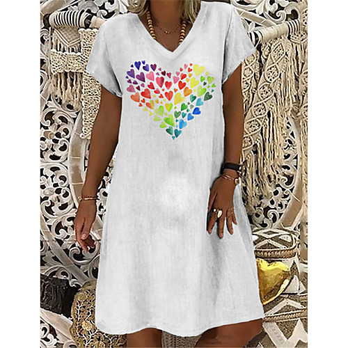 

Women's T Shirt Dress Tee Dress Knee Length Dress White Short Sleeve Geometric Print Summer V Neck Casual 2021 S M L XL XXL 3XL