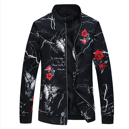 

Men's Jacket Daily Spring Regular Coat Regular Fit Thermal Warm Casual Jacket Long Sleeve Floral Print Red