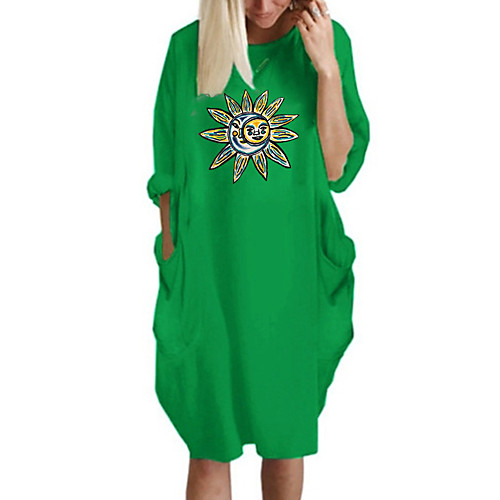 

Women's T Shirt Dress Tee Dress Knee Length Dress Blue Yellow Fuchsia Gray Green White Black Long Sleeve Print Spring Summer Round Neck Casual Oversized 2021 S M L XL XXL 3XL 4XL 5XL