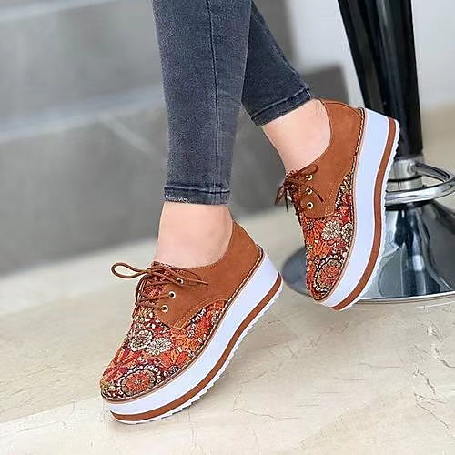 

Women's Oxfords Wedge Heel Round Toe Daily PU Lace-up Floral Camouflage Camel Blue Pink