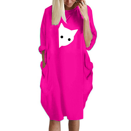 

Women's T Shirt Dress Tee Dress Knee Length Dress Blue Yellow Fuchsia Gray Green White Black Long Sleeve Print Spring Summer Round Neck Casual Oversized 2021 S M L XL XXL 3XL 4XL 5XL