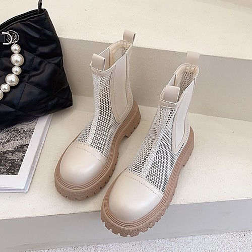 

Women's Boots Summer Boots Flat Heel Round Toe Booties Ankle Boots Daily Mesh Solid Colored Black Beige / Mid-Calf Boots