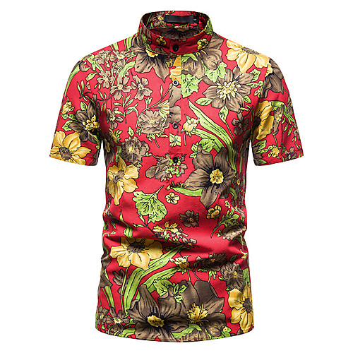 

Men's Shirt Graphic Short Sleeve Casual Tops Fashion Vintage Hawaiian White Red Navy Blue