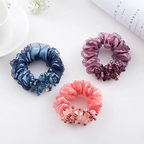 

Sweet Two-sided Beaded Printed Flower Heads Ladies Fashion Hair Bands 1Pc