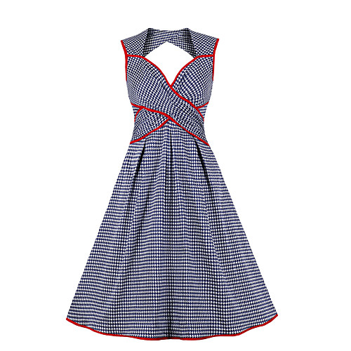 

Women's A Line Dress Knee Length Dress Blue Sleeveless Plaid / Check Summer Vintage Sexy 2021 S M L XL XXL