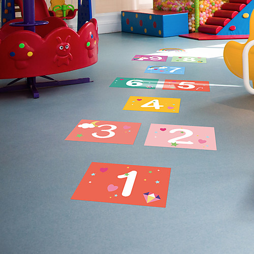 

Children's Cartoon Pattern Hopscotch Floor Stickers Kindergarten Early Education Interactive Decoration Fantasy Rainbow Jump Grid Floor Decoration Stickers