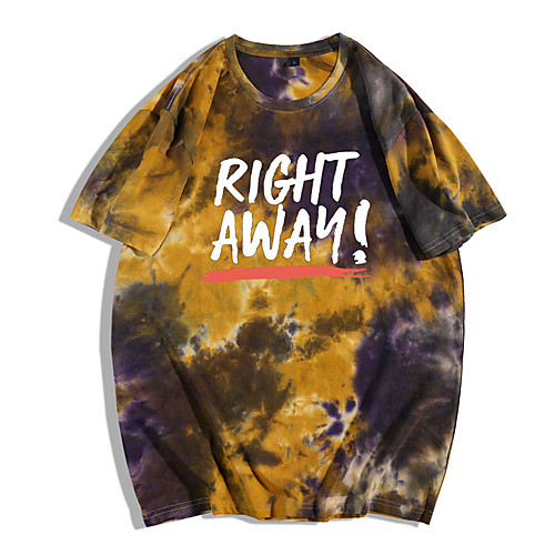 

Women's Painting T shirt Tie Dye Text Print Round Neck Basic Tops Oversized 100% Cotton Yellow Gray White