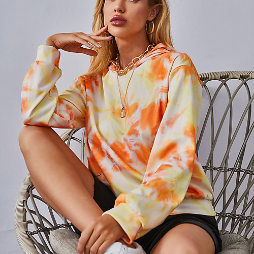 

Women's Hoodie Sweatshirt Tie Dye Print Daily Sports Other Prints Sportswear Streetwear Hoodies Sweatshirts Yellow