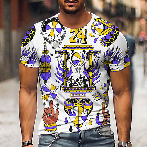 

Men's Unisex Tee T shirt Shirt 3D Print Graphic Prints Olympics Print Short Sleeve Daily Tops Casual Designer Big and Tall White