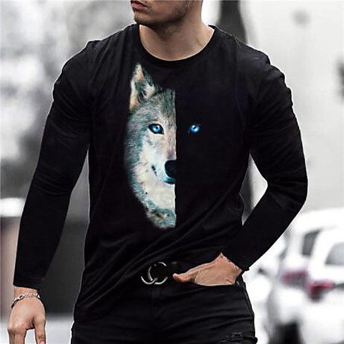 

Men's Unisex Tee T shirt Shirt 3D Print Graphic Prints Wolf Print Long Sleeve Daily Tops Casual Designer Big and Tall Black