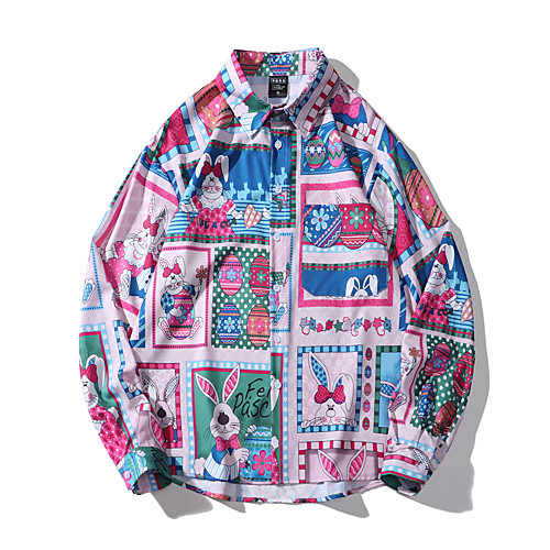 

Men's Shirt Other Prints Graphic Animal Button-Down Print Long Sleeve Casual Tops Basic Blushing Pink