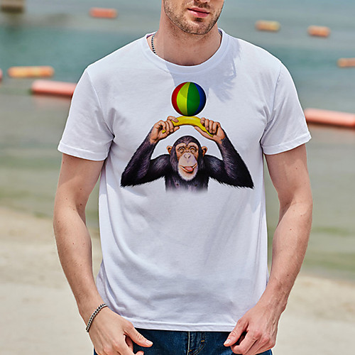 

Men's Tee T shirt Shirt Hot Stamping Graphic Prints Orangutan Print Short Sleeve Casual Tops Cotton Basic Designer Big and Tall White