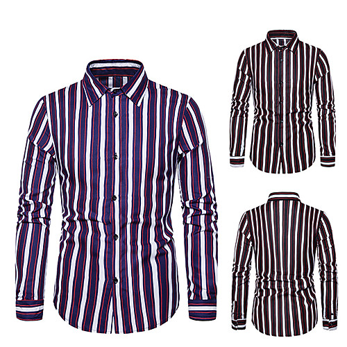 

Men's Shirt non-printing Striped Long Sleeve Casual Tops Casual Soft Breathable Black Navy Blue