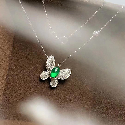 

Women's Clear Green AAA Cubic Zirconia Pendant Necklace Retro Butterfly Luxury Fashion Korean Sweet Brass Silver 50 cm Necklace Jewelry 1pc For Wedding Party Evening Gift Birthday Party Festival