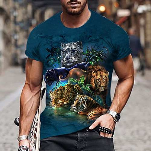 

Men's Unisex Tee T shirt Shirt 3D Print Graphic Prints Animal Print Short Sleeve Daily Tops Casual Designer Big and Tall Blue