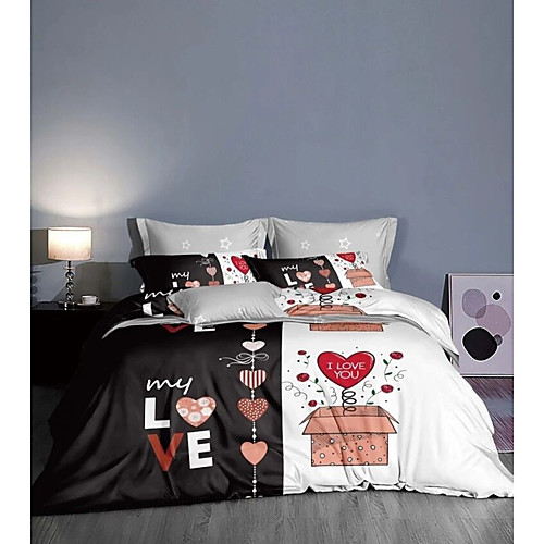

Couple Wedding Duvet Cover Sets EsyDream Love Heart Wedding Bedding King Queen 3PC Ultra Soft Microfiber Couple Love Heart Duvet Cover 1pc with 2pc Pillowcase