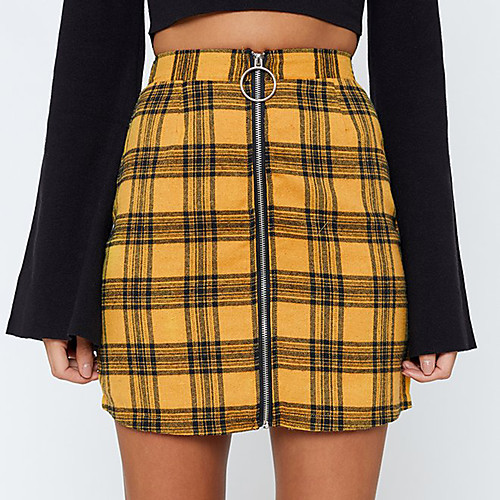 

Women's Casual / Daily Weekend Basic Streetwear Short Skirts Plaid Checkered Print Yellow Red