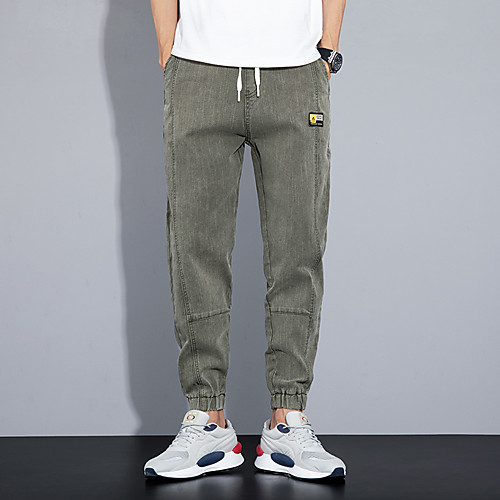 

Men's Simple Daily Going out Jeans Pants Solid Color Full Length Zipper Grass Green Smoky gray Black