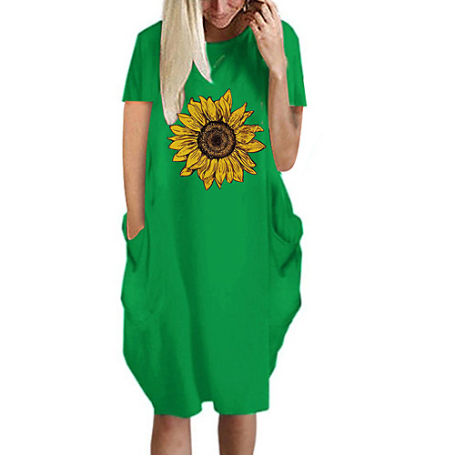 

Women's T Shirt Dress Tee Dress Knee Length Dress Blue Yellow Fuchsia Gray Green White Black Short Sleeve Floral Summer Round Neck Casual Oversized 2021 S M L XL XXL 3XL 4XL 5XL