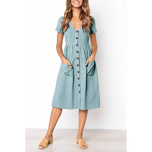 

Women's A Line Dress Knee Length Dress Blue Short Sleeve Solid Color Spring Summer Casual 2021 S M L XL 2XL 3XL