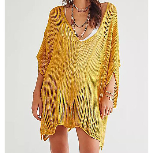

Women's Cover Up Swimsuit Solid Color Yellow Red Swimwear Bathing Suits New Sexy