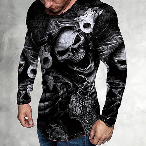 

Men's Unisex Tee T shirt Shirt 3D Print Graphic Prints Skull Print Long Sleeve Daily Tops Casual Designer Big and Tall Black