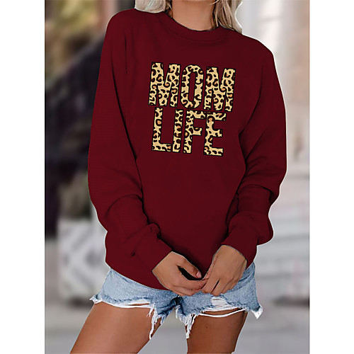 

Women's Sweatshirt Pullover Leopard Text Print Daily Sports Hot Stamping Sportswear Streetwear Hoodies Sweatshirts Blue Wine Fuchsia