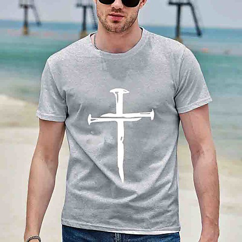 

Men's Unisex Tee T shirt Shirt Hot Stamping Graphic Prints Cross Plus Size Zero two Print Short Sleeve Casual Tops Cotton Basic Designer Big and Tall Round Neck Gray White Light gray / Summer