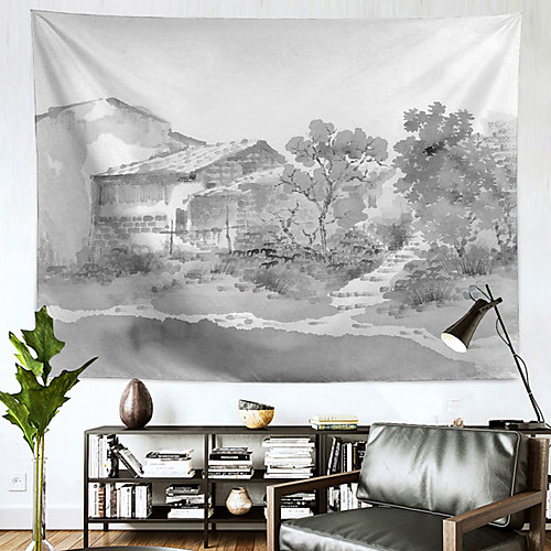 

Chinese Ink Painting Style Wall Tapestry Art Decor Blanket Curtain Hanging Home Bedroom Living Room Decoration Polyester