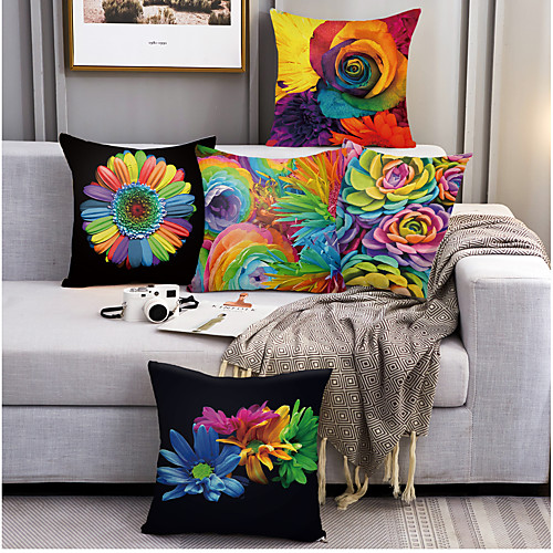 

Flower Portrait Double Side Cushion Cover 5PC Soft Decorative Square Throw Pillow Cover Cushion Case Pillowcase for Bedroom Livingroom Superior Quality Machine Washable Outdoor Cushion for Sofa Couch Bed Chair