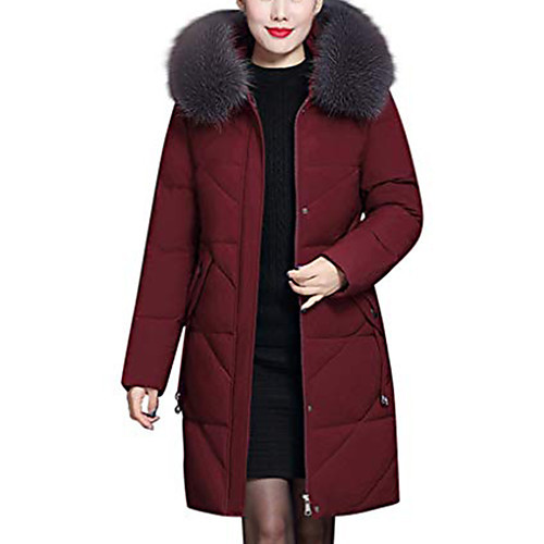 

women's 2019 puffer coat with fur hooded, jmetrie warm long jacket thicken coat outwear plus sizes wine