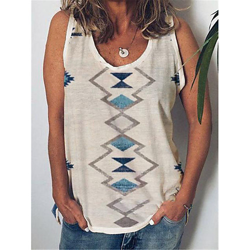 

Women's Tank Top Vest Optical Illusion Print Round Neck Basic Streetwear Tops Blue Beige