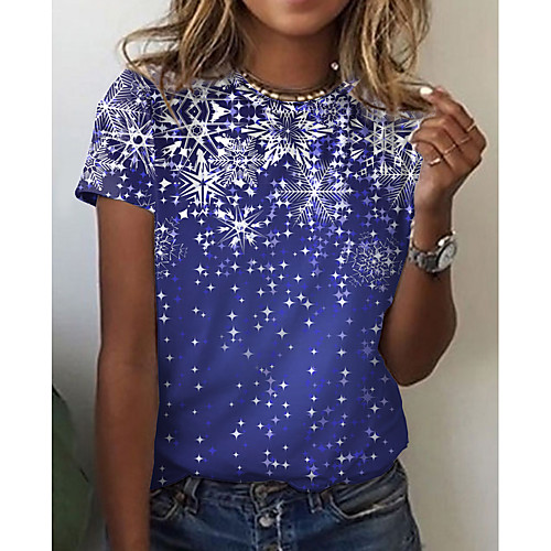 

Women's Painting T shirt Graphic Print Round Neck Basic Tops Blue Purple Green