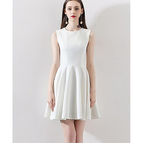 

A-Line Reformation Amante Minimalist Engagement Cocktail Party Dress Jewel Neck Sleeveless Knee Length Satin with Pleats 2021