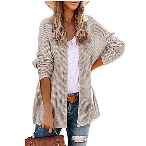 

Women's Solid Color Cardigan Long Sleeve Sweater Cardigans V Neck Purple Gray khaki