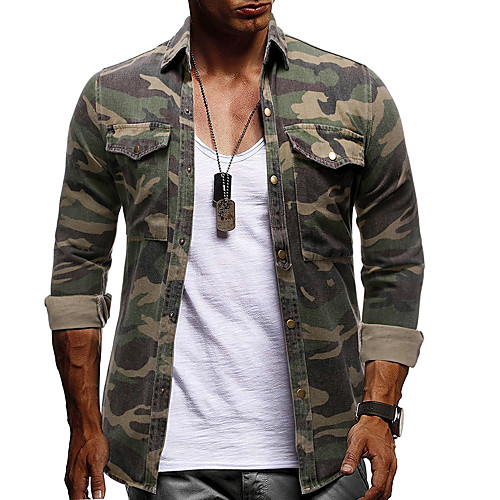 

Men's Shirt Camo / Camouflage Long Sleeve Casual Tops Fashion Retro A