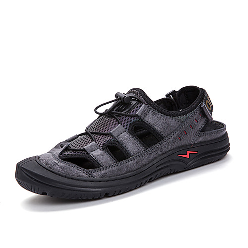 

Men's Sandals Crochet Leather Shoes Flat Sandals Sporty Casual Roman Shoes Daily Outdoor Nappa Leather Cowhide Breathable Handmade Non-slipping Booties / Ankle Boots Gray Black Fall Summer