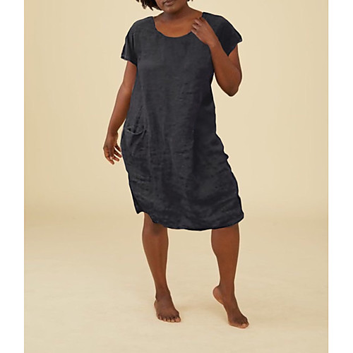 

Women's Plus Size Dress Knee Length Dress Short Sleeve Solid Color Pocket Summer Round Neck Casual 2021 L XL XXL 3XL 4XL 5XL
