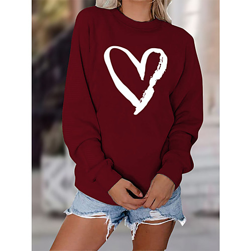

Women's Sweatshirt Pullover Heart Graphic Prints Print Daily Sports Hot Stamping Sportswear Streetwear Hoodies Sweatshirts Wine Fuchsia Green