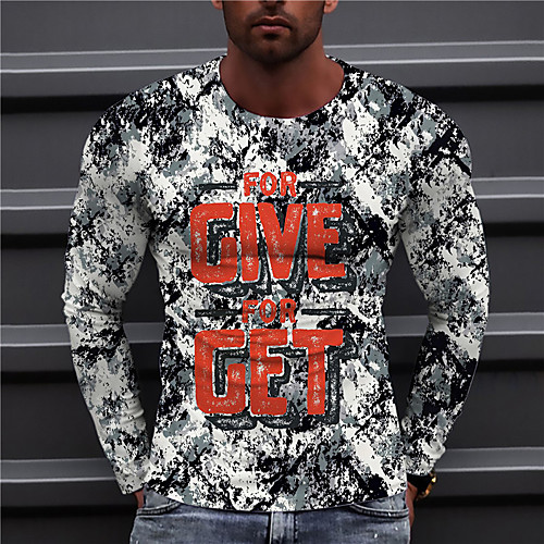 

Men's Unisex Tee T shirt Shirt 3D Print Graphic Prints Letter Print Long Sleeve Daily Tops Casual Designer Big and Tall Gray