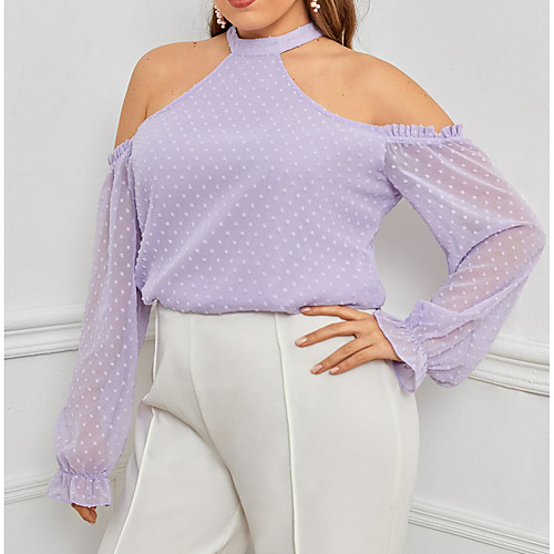 

Women's Plus Size Tops Blouse T shirt Plain Ruffle Long Sleeve Crewneck Basic Fall Winter Purple Big Size L XL XXL 3XL 4XL